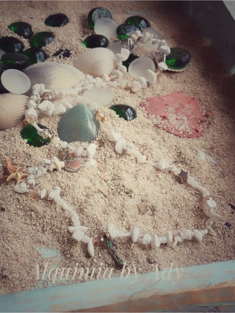 White Shell Necklace with howlite and Gold Stars